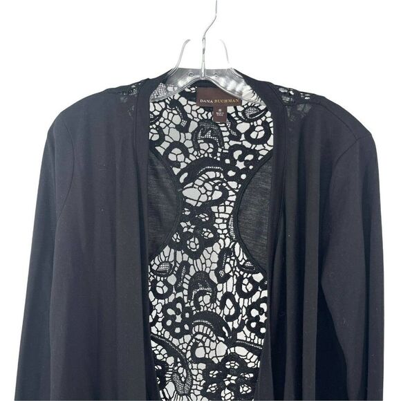 Dana Buchman Black Open Front Cardigan Crochet Knit Open Front Waterfall Size S - Picture 3 of 6